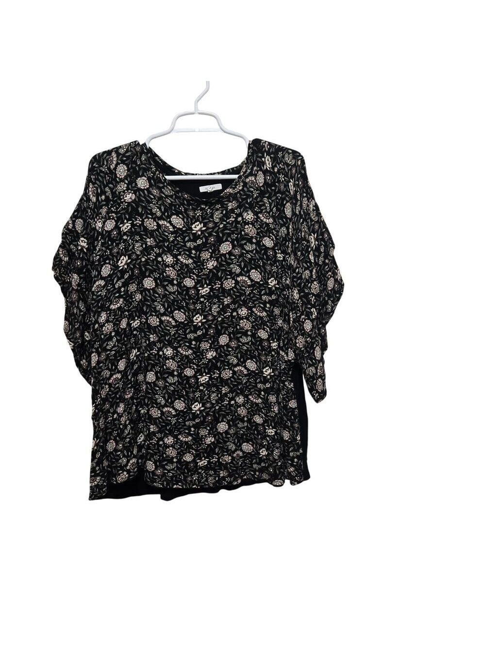 Maurices 1X Black Floral Mixed Media Boho Top Plus Size
